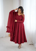 Evanik Maroon Heavy Faux Georgette With Lucknowi Work Anarkali Suit
