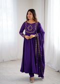 Evanik Women Purple Embroidered Beads Work Anarkali Kurta with Dupatta