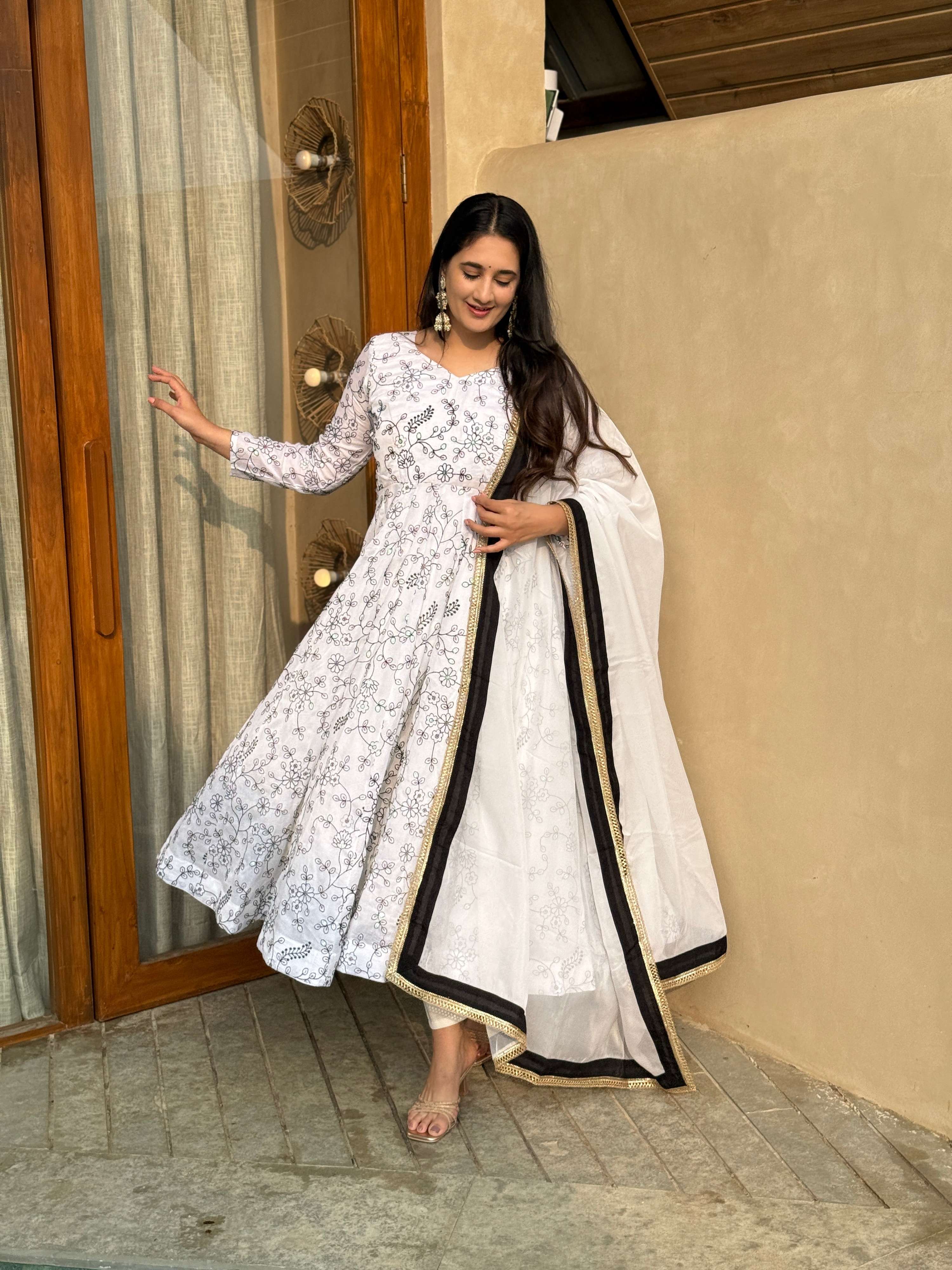 Yash Enterprise White Vichitra Silk Party Wear Embroidery Suit Set