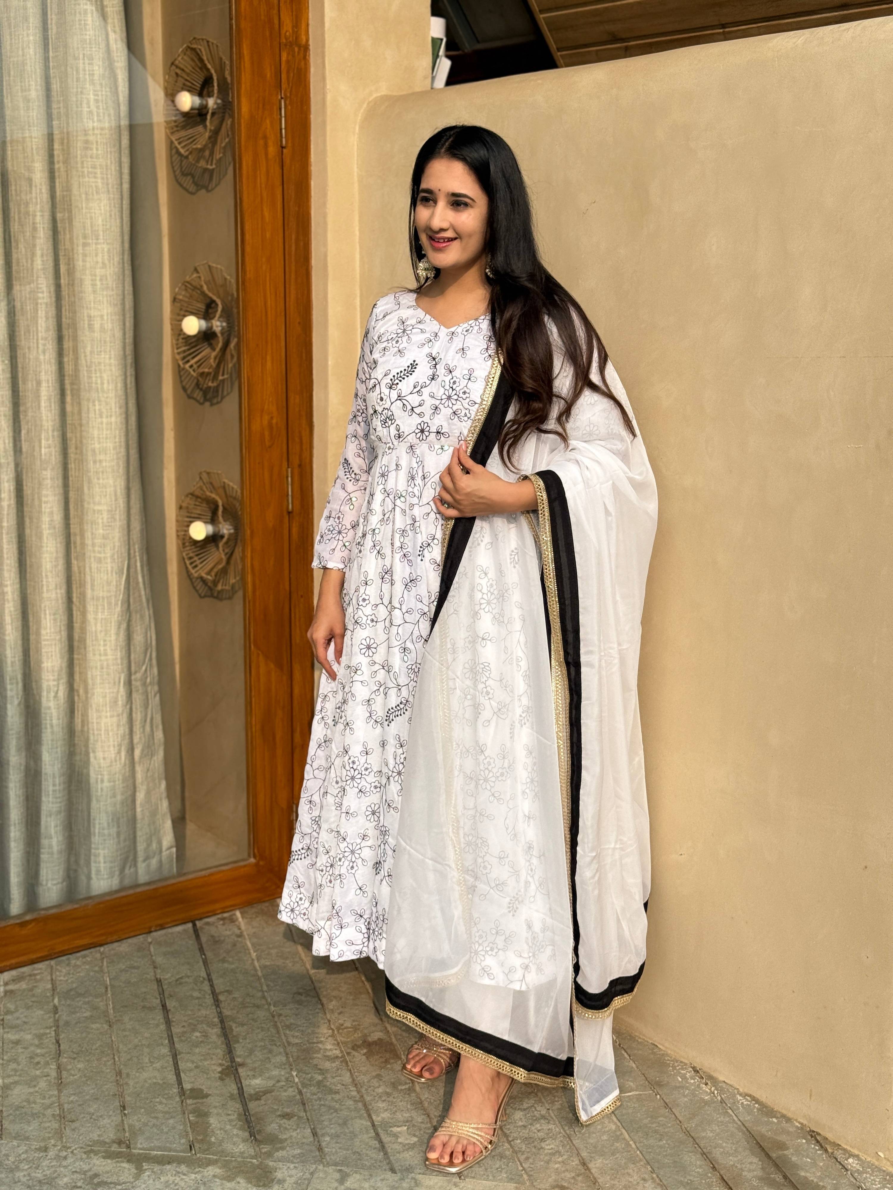 Yash Enterprise White Vichitra Silk Party Wear Embroidery Suit Set