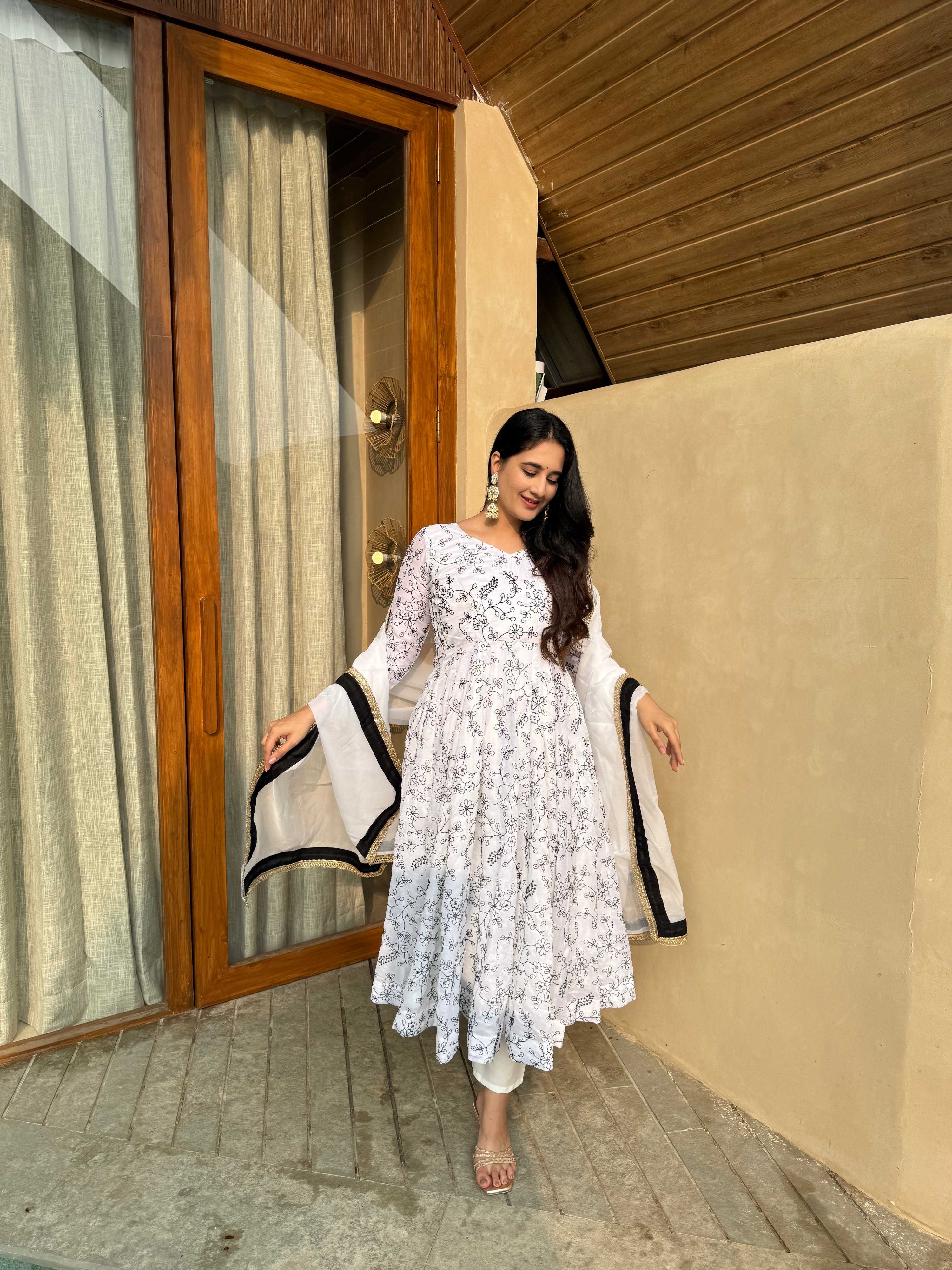 Yash Enterprise White Vichitra Silk Party Wear Embroidery Suit Set