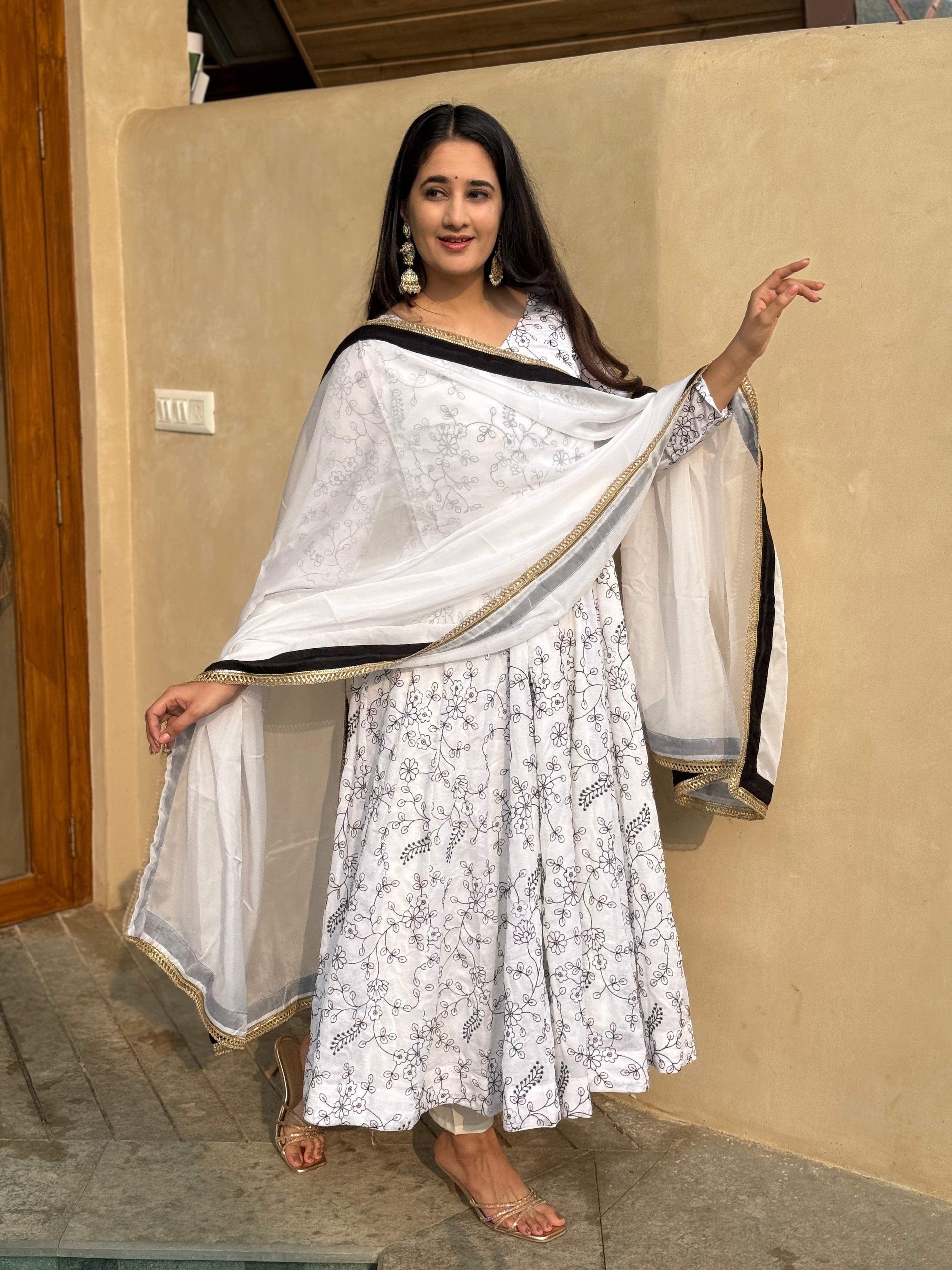 Yash Enterprise White Vichitra Silk Party Wear Embroidery Suit Set