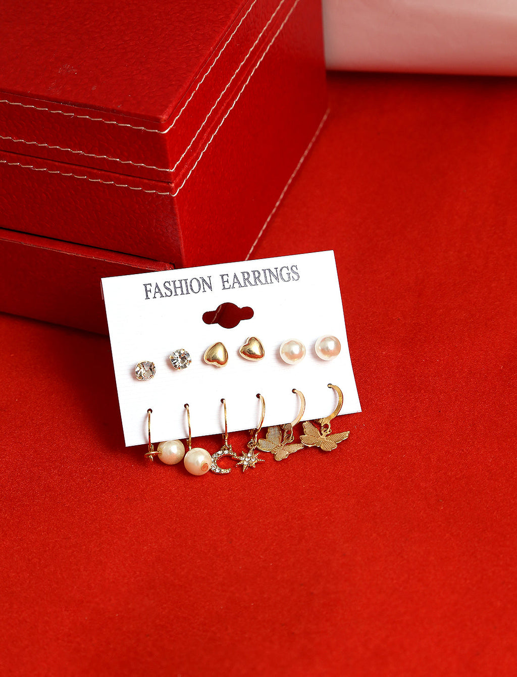 Gold-Polished Alloy Set Of 6 Designer Earrings - The Pari