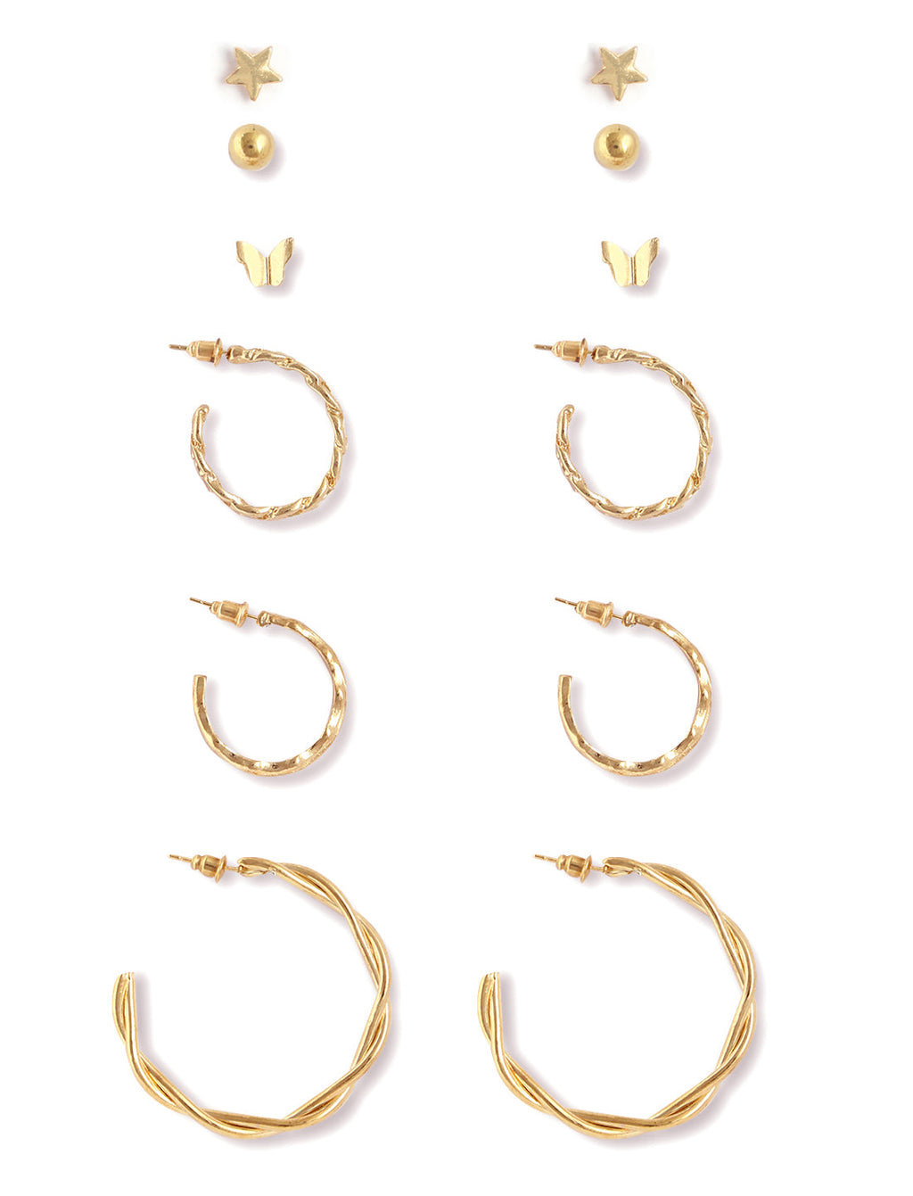 Gold-Polished Alloy Set Of 6 Designer Earrings - The Pari