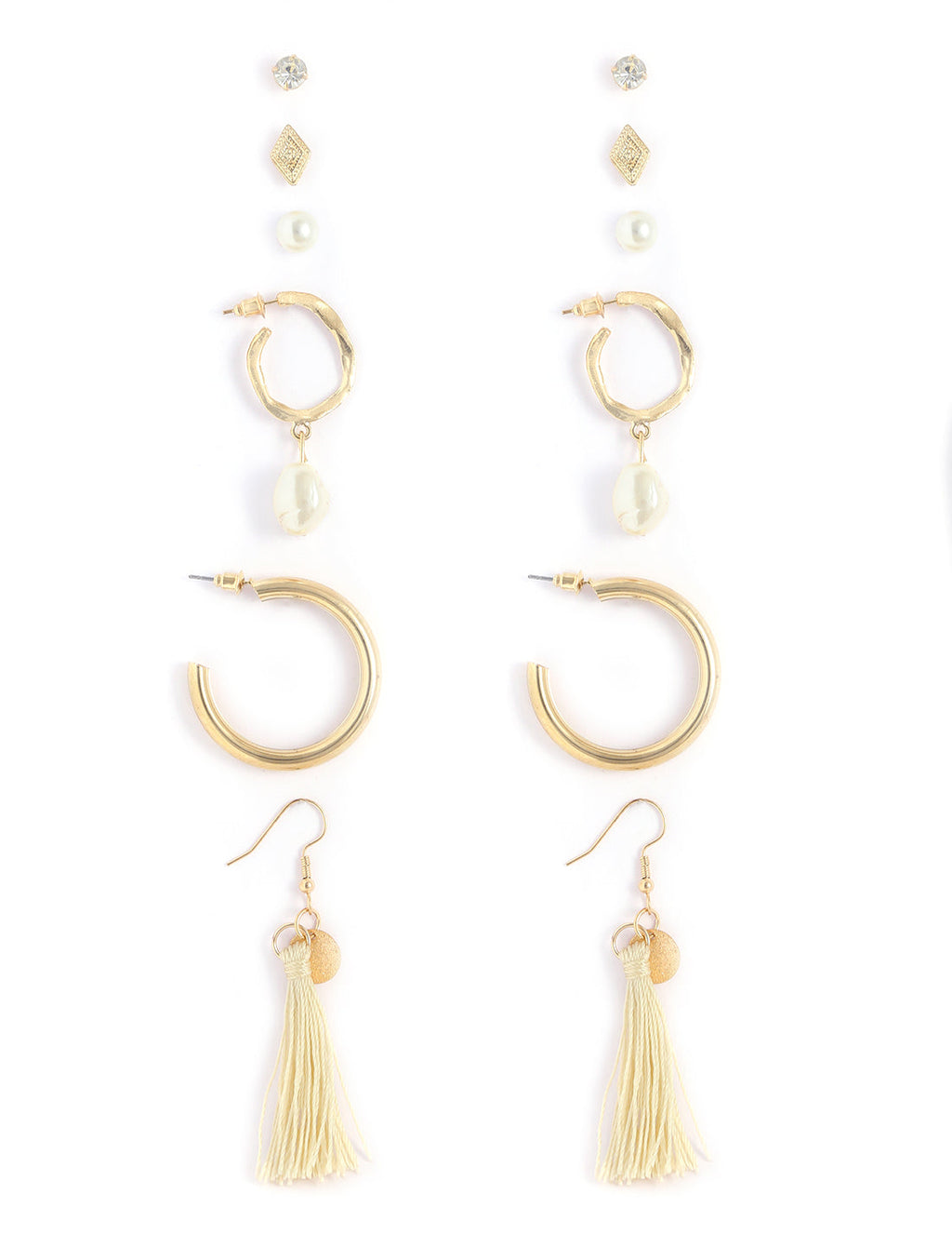 Gold-Polished Alloy Set Of 6 Designer Earrings - The Pari