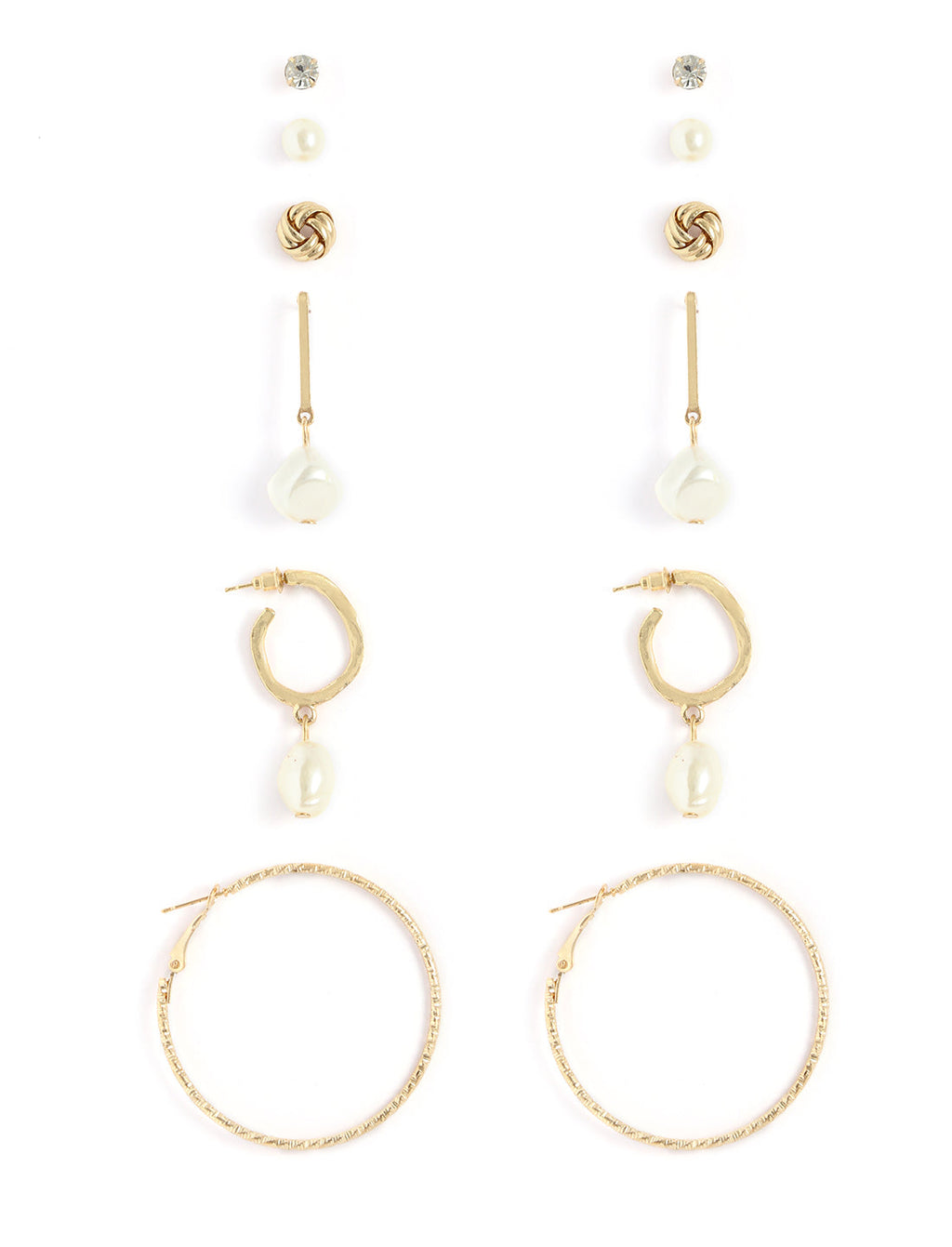 Gold-Polished Alloy Set Of 6 Designer Earrings - The Pari