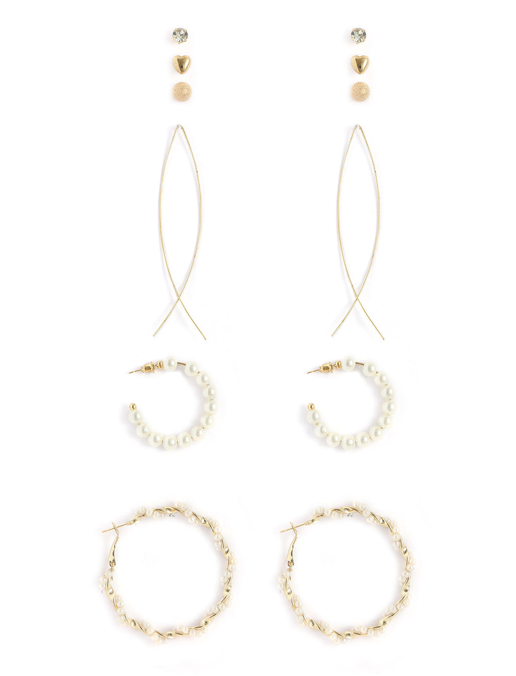 Gold-Polished Alloy Set Of 6 Designer Earrings - The Pari
