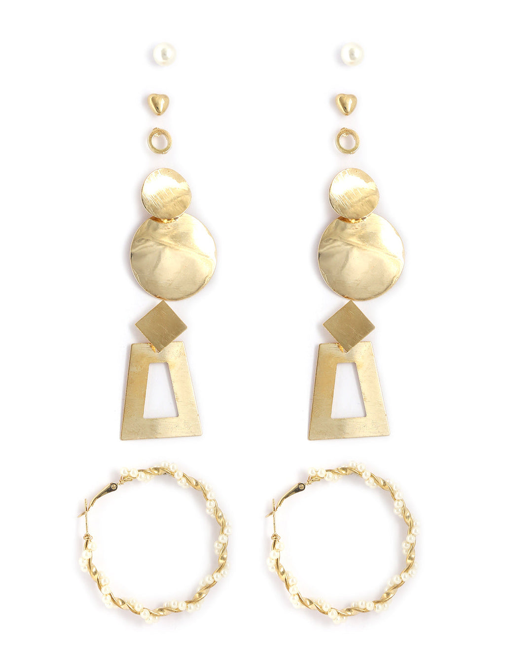 Gold-Polished Alloy Set Of 6 Designer Earrings - The Pari