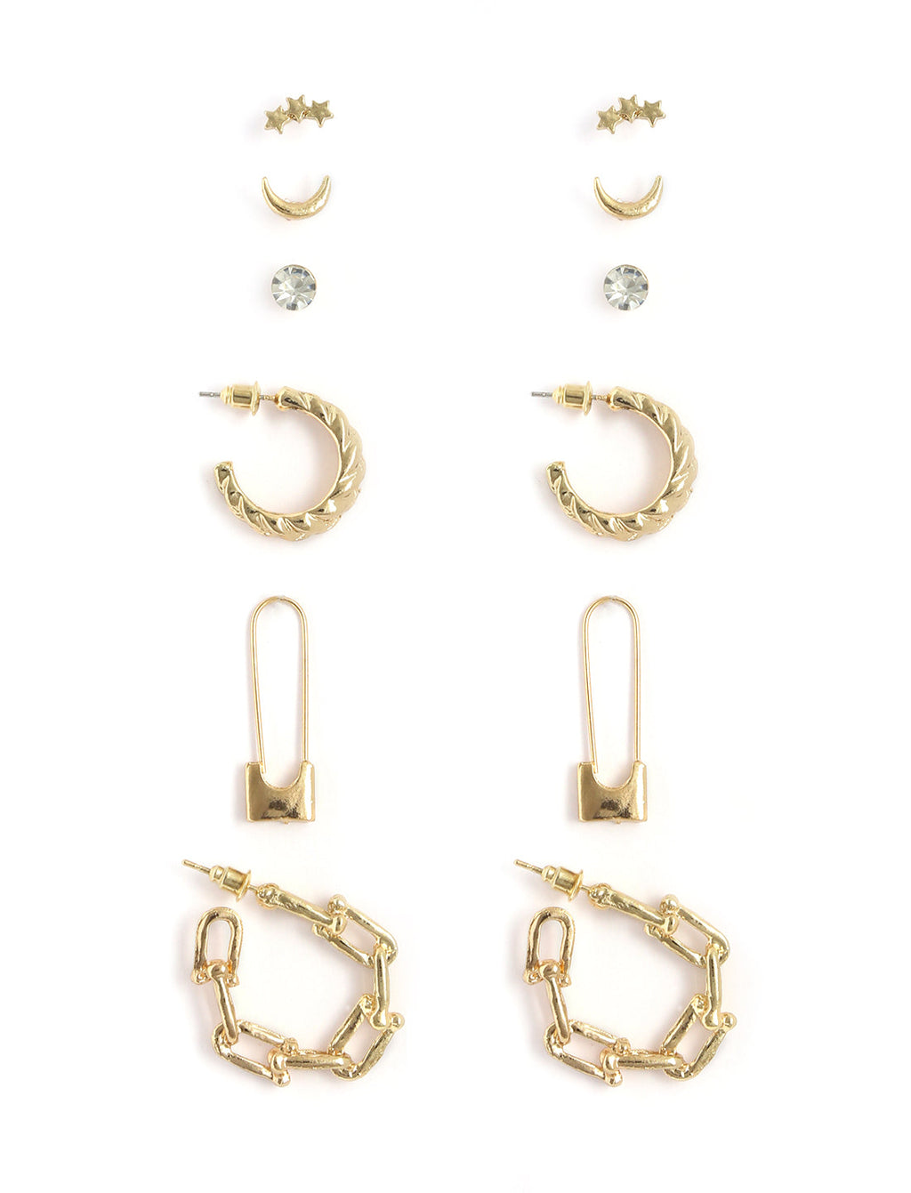 Gold-Polished Alloy Set Of 6 Designer Earrings - The Pari