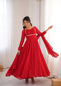 Evanik Red Georgette Plain Fully Flair Gown Dupatta