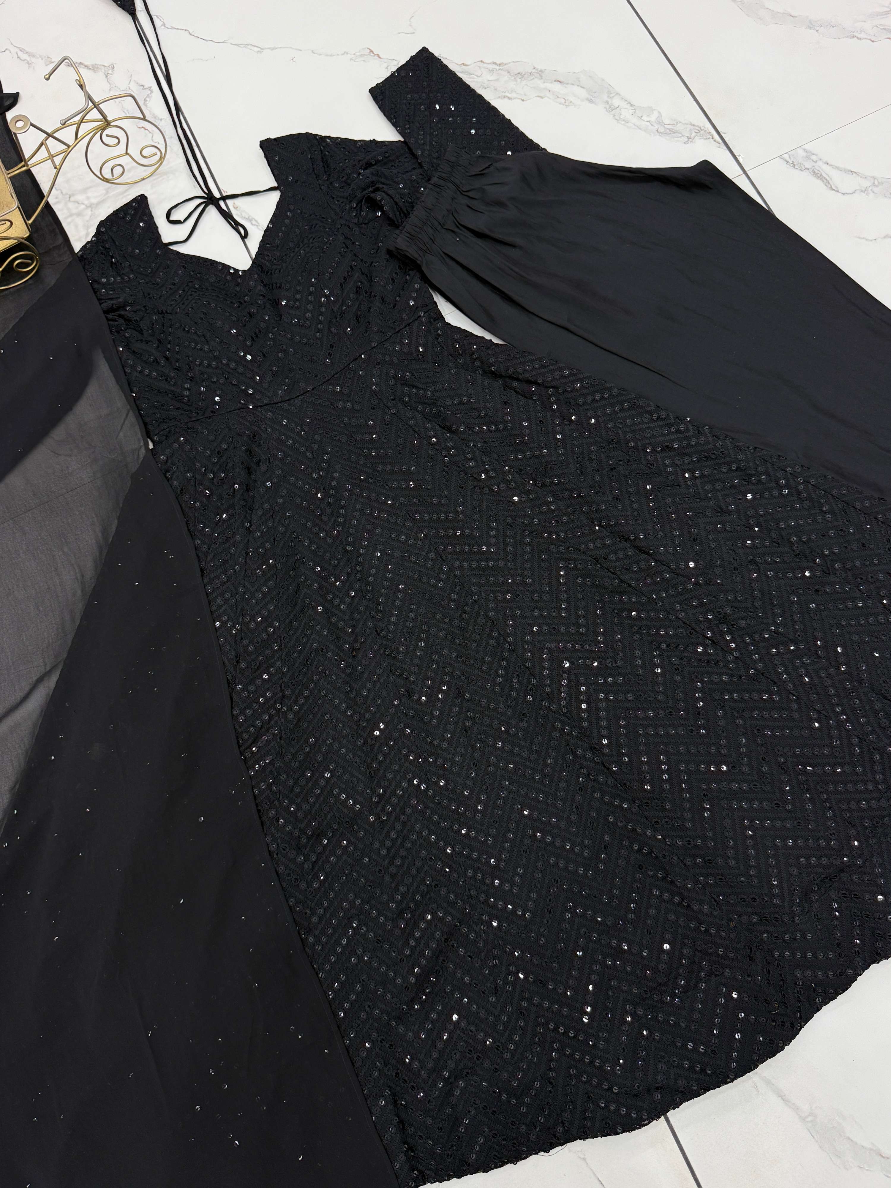 Evanik Black Heavy Faux Georgette With Lucknowi Work Anarkali Suit