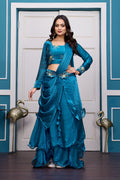 Yash Enterprise Rama Green Vichitra Silk Party Wear Embroidery Crop Top With Blouse Lehenga Choli