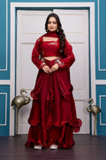 Yash Enterprise Maroon Vichitra Silk Party Wear Embroidery Crop Top With Blouse Lehenga Choli