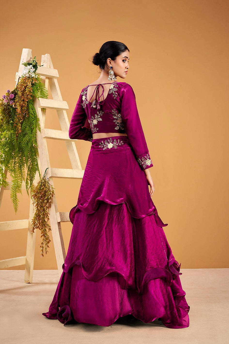 Yash Enterprise Wine Vichitra Silk Party Wear Embroidery Crop Top With Blouse Lehenga Choli