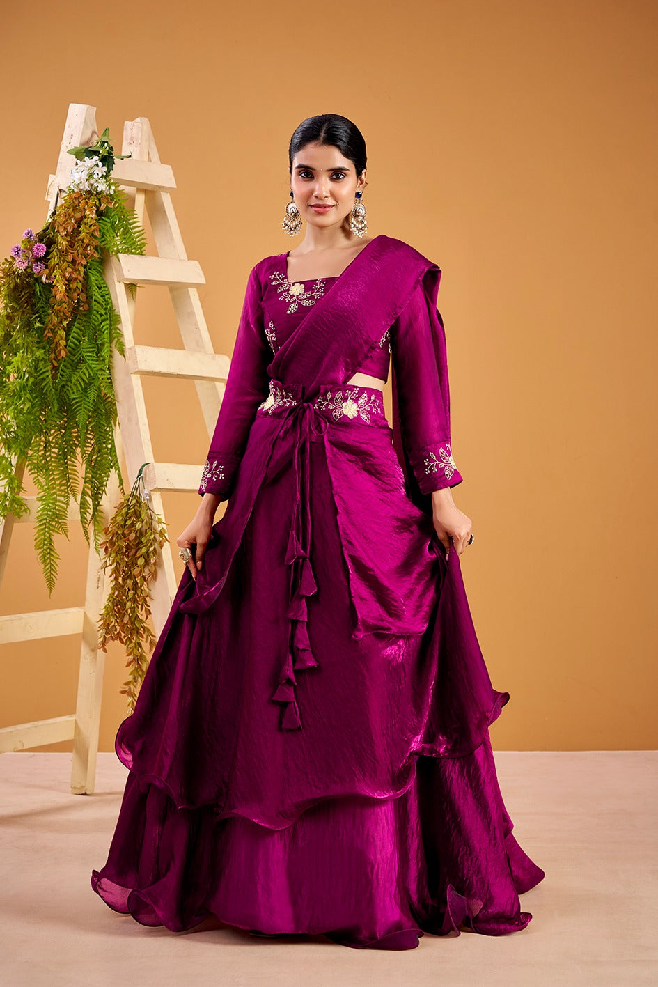 Yash Enterprise Wine Vichitra Silk Party Wear Embroidery Crop Top With Blouse Lehenga Choli