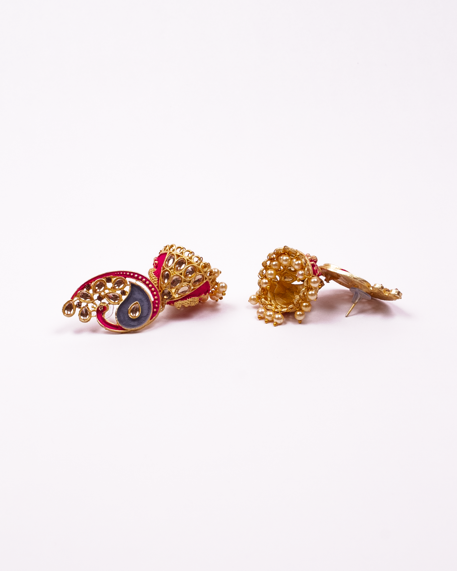 Gold-Polished Alloy Enamel & Stone Studded Jhumki Earrings - The Pari