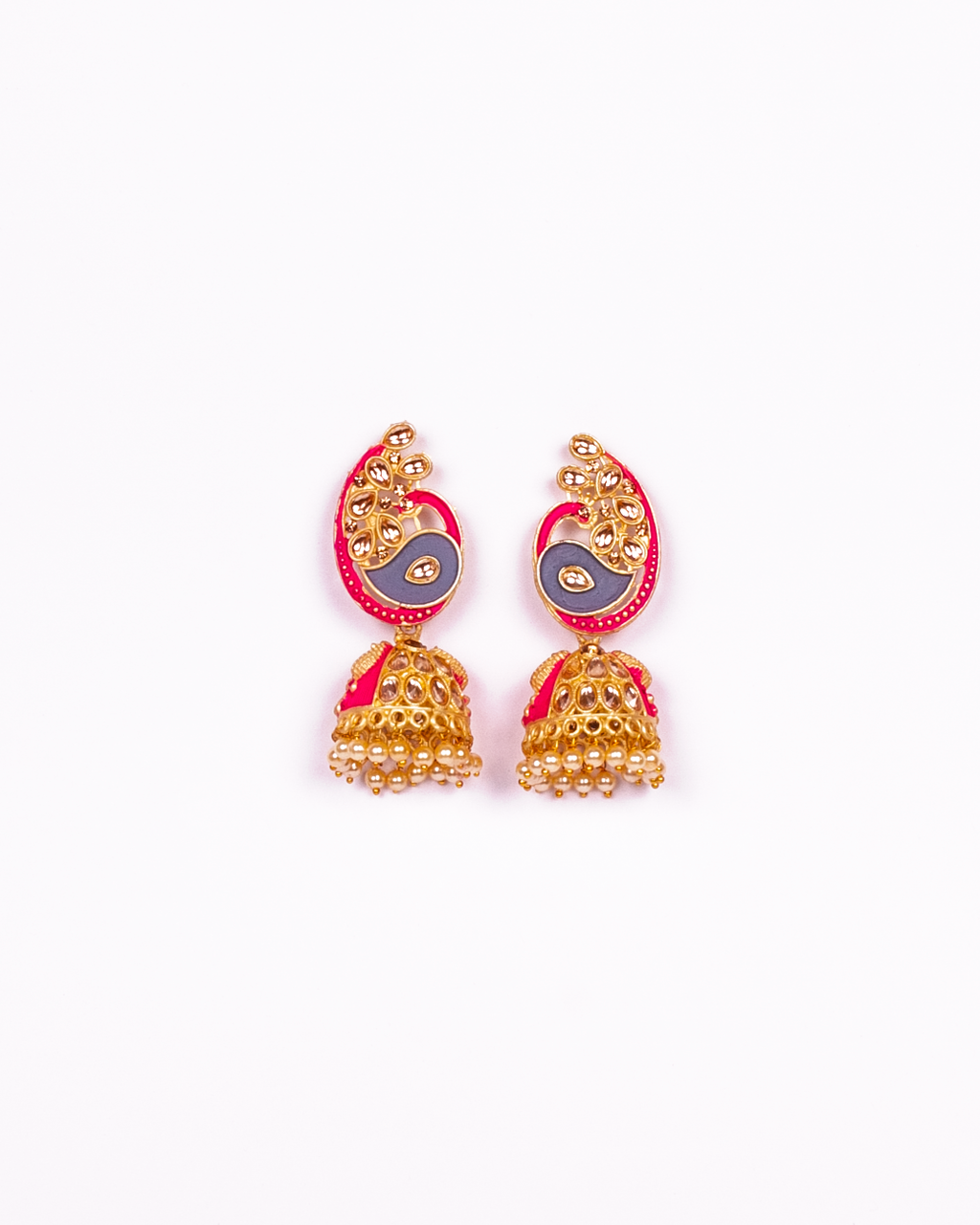 Gold-Polished Alloy Enamel & Stone Studded Jhumki Earrings - The Pari