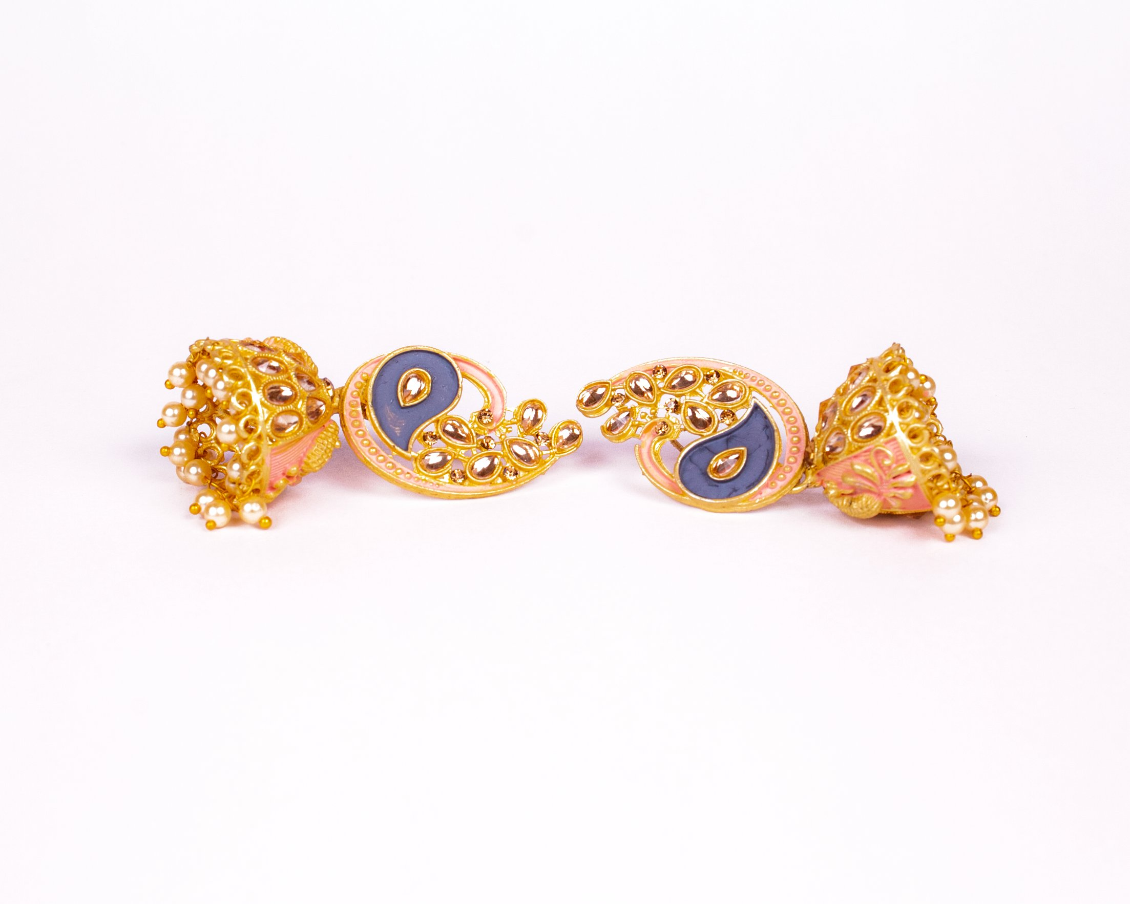 Gold-Polished Alloy Enamel & Stone Studded Jhumki Earrings - The Pari