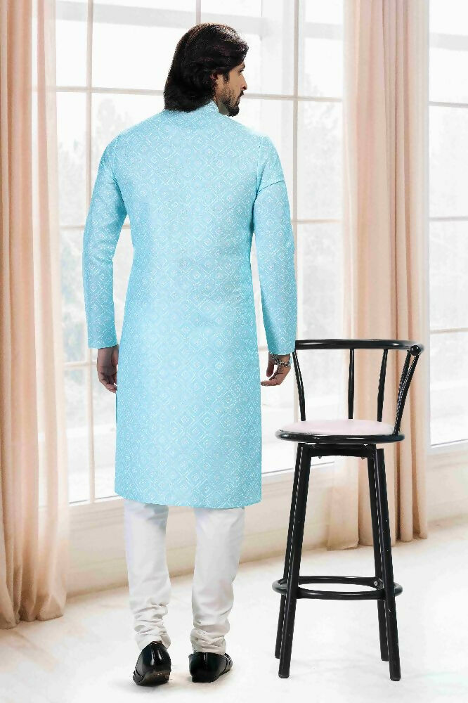 Raivat Ethnic Cotton Thread Work Kurta Pajama In Sky Blue Colour