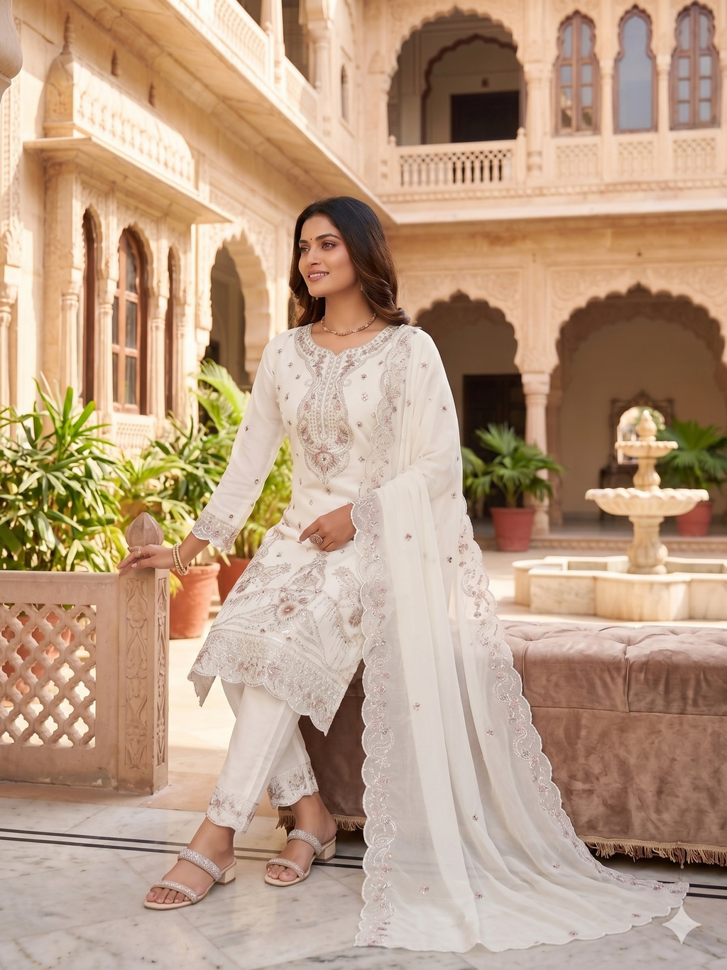 Teeya Creation Womens New Trendy Silk With Heavy Embroiedery With Sequence Work White Kurta Set