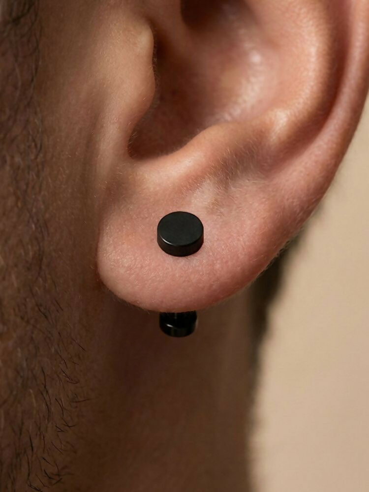 NVR Men's Black Rhodium Plated Studs Earrings