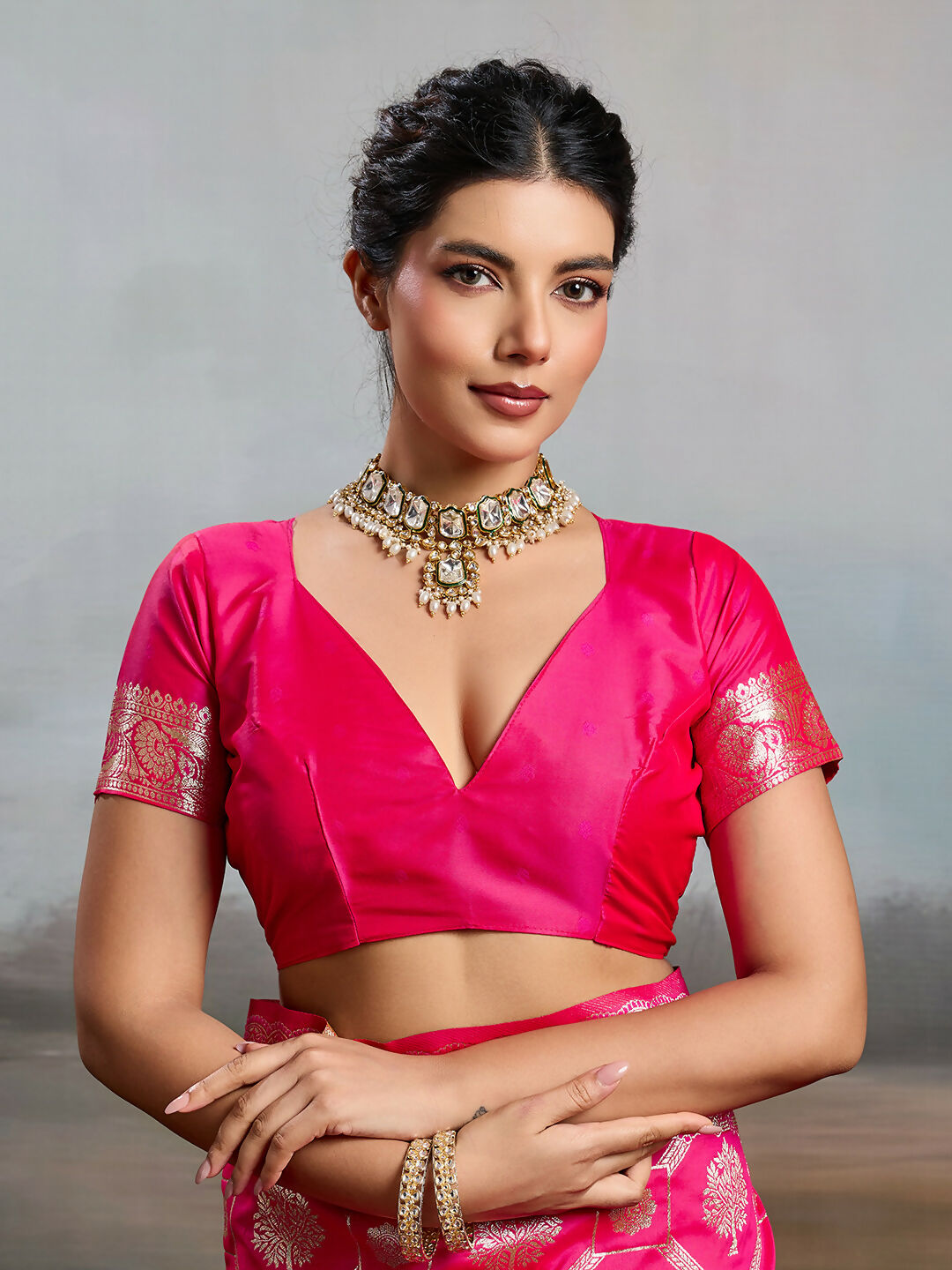 Shree Shyam Fashion Rani Pink Silk Blend Saree