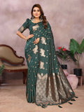 Anaita Dark Green Premium Banarasi Tissue Silk Saree With Gala Weaving Work