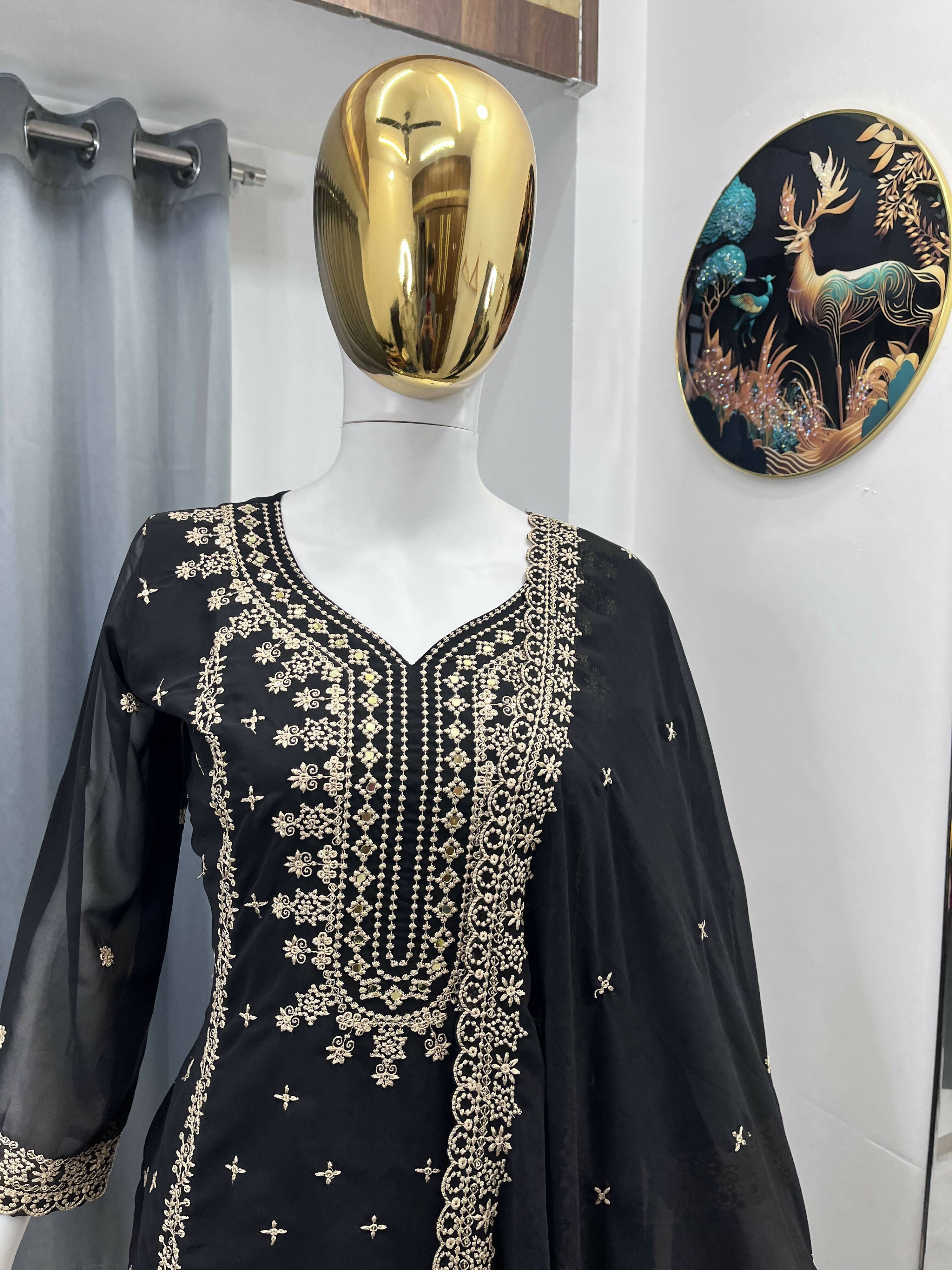 Teeya Creation Black Color Faux Georgette Embroidery Work Party Wear Salwar Suit