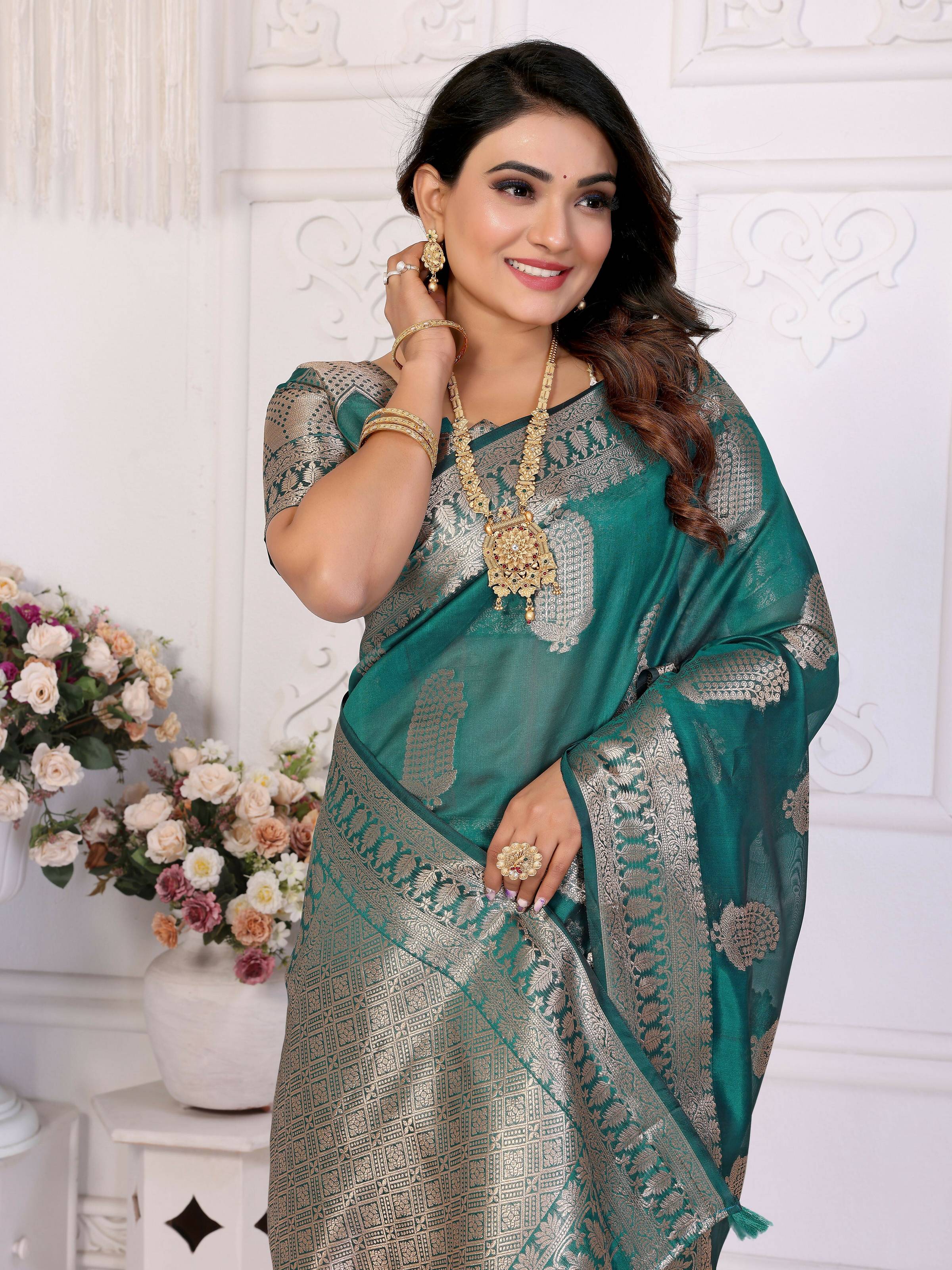 Aastha Fashion Light Green Soft Organza Silk Weaving Saree