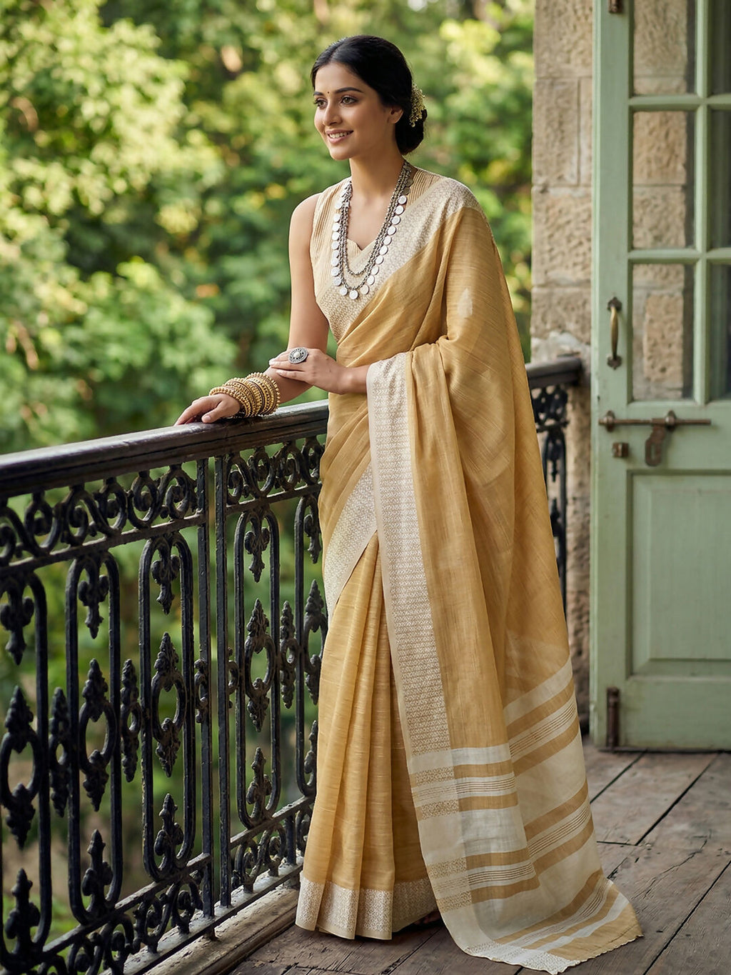 Shree Shyam Fashion Mustard Yellow Linen Saree