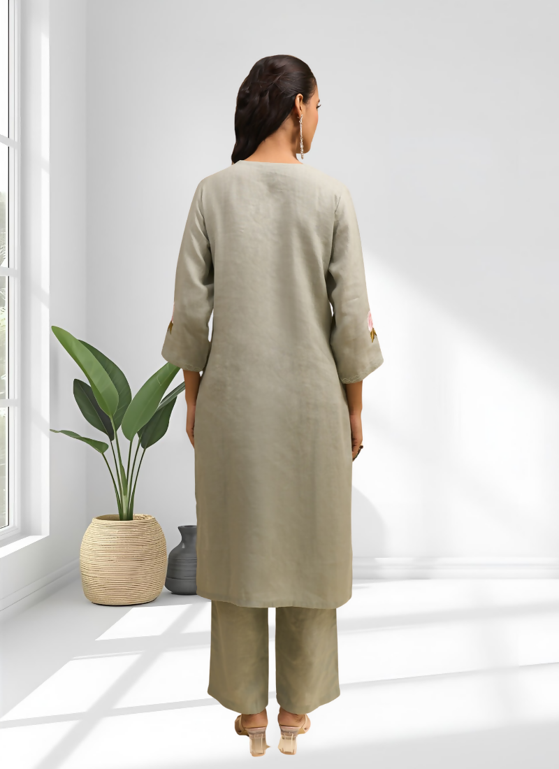 Joban Fashion Pista Green Linen Embroidered Readymade Cord Set