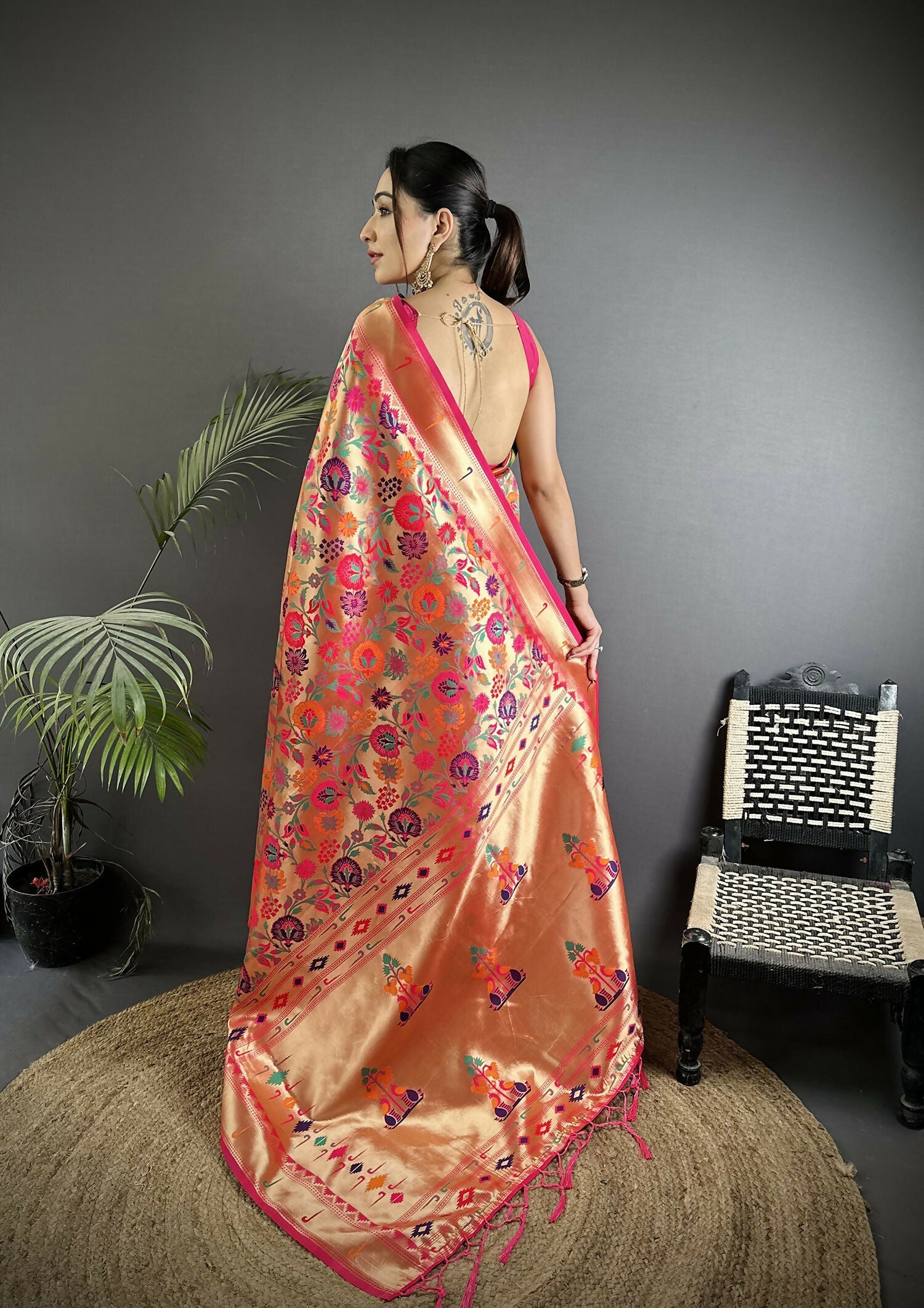 Joban Fashion Rani Pink Intricate Zari Weaving & Vibrant Motifs Soft Silk Paithani Saree