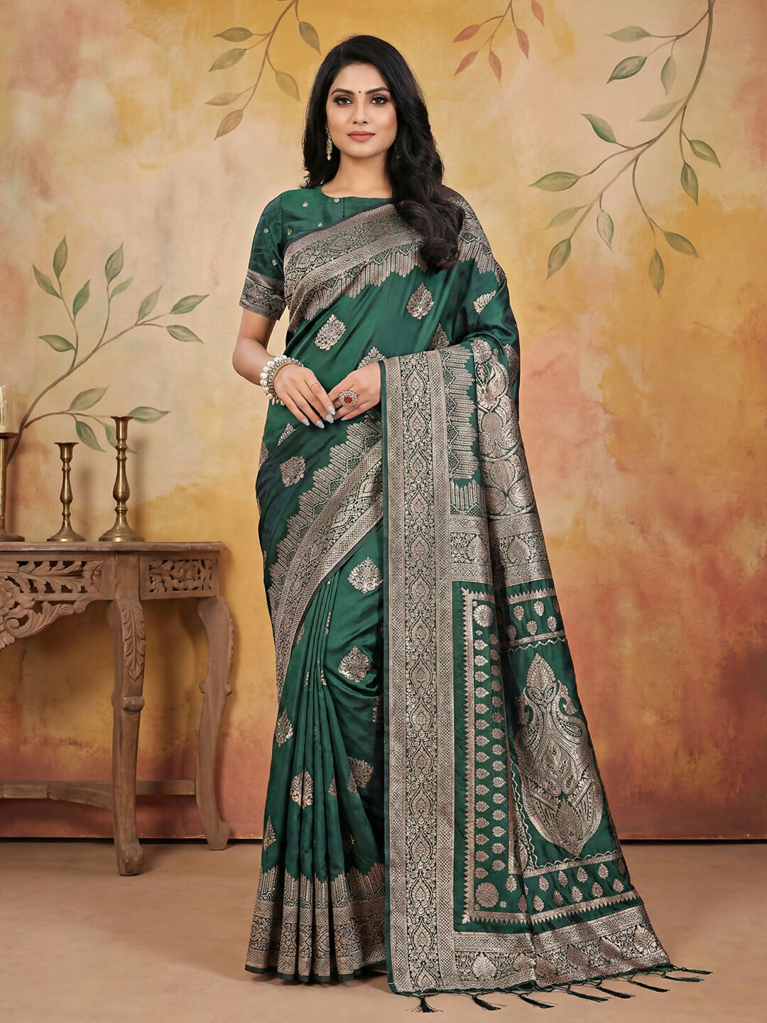 Shree Shyam Fashion Green Silk Blend Saree