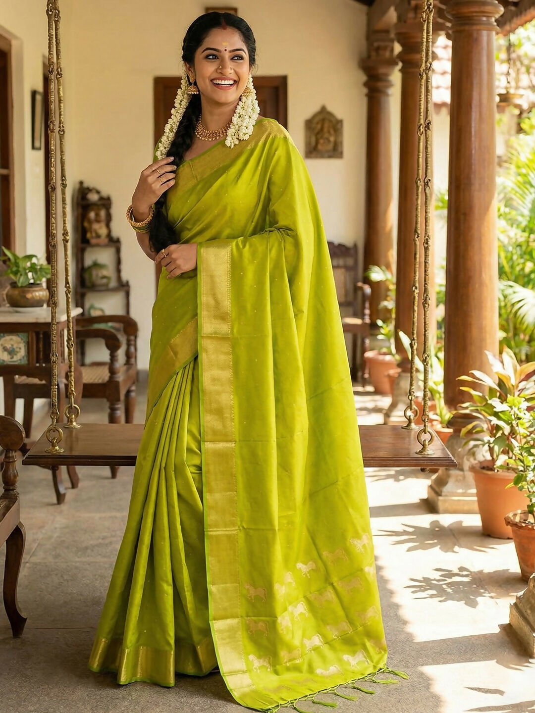Shree Shyam Fashion Parrot Green Soft Silk Saree