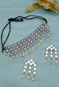 Mominos Fashion Johar Kamal Oxidised Silver-Plated Alloy Finish Mirror Choker For Women