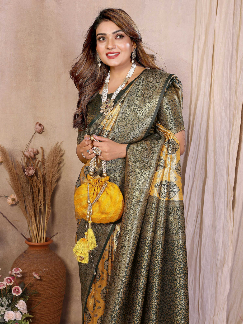 Aastha Fashion Mustard Banarasi Tissue Silk Weaving Saree