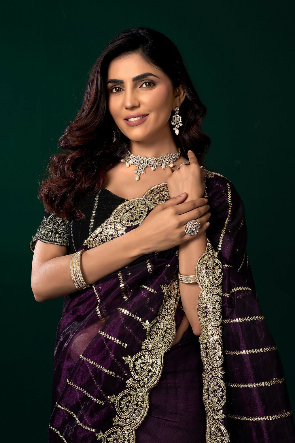 Joban Fashion Wine Net Party Wear Sarees