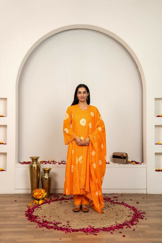 Joban Fashion Orange Tie & Dye Cotton Suit Set