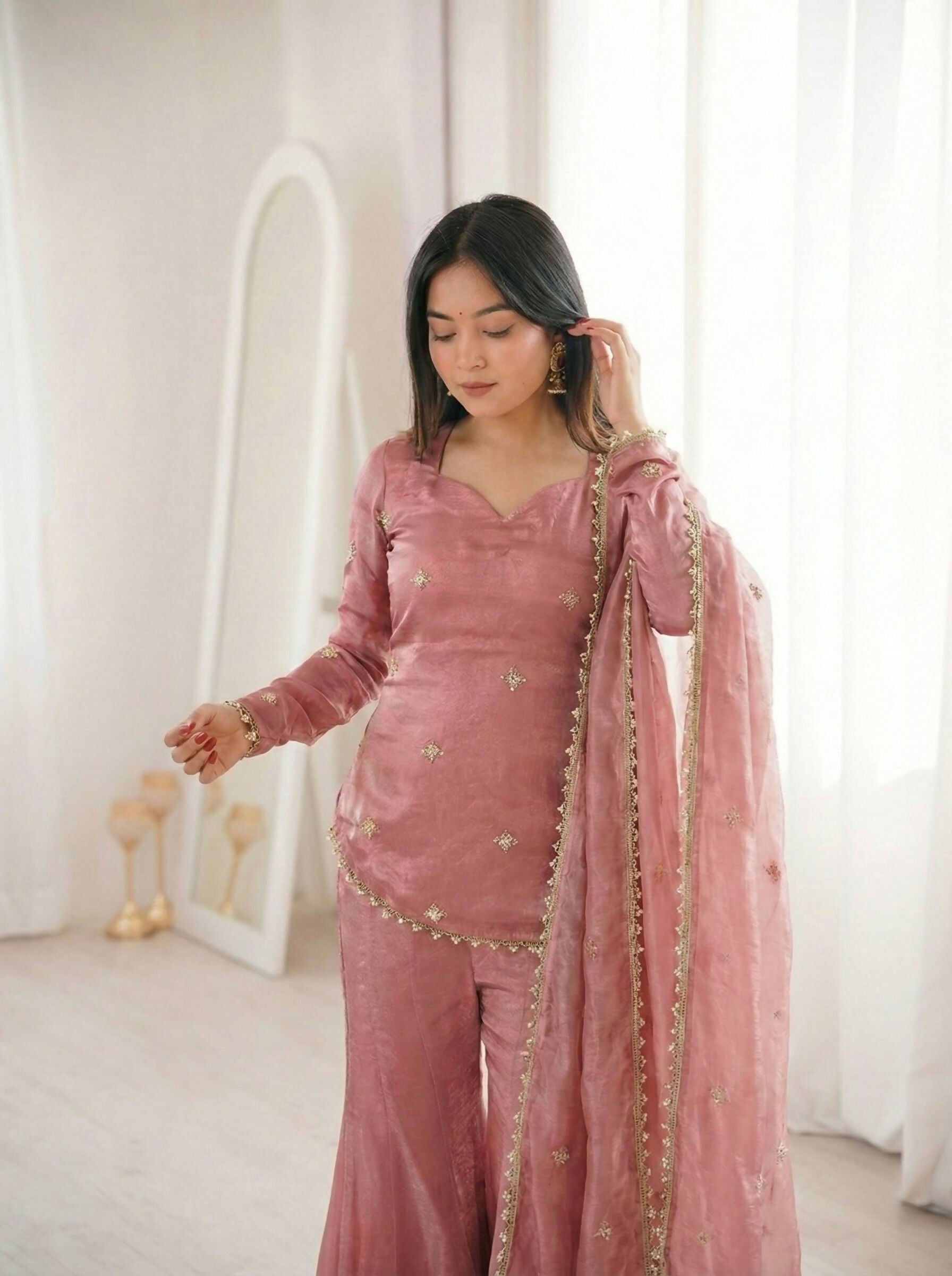 Teeya Creation Peach Fendy Silk Trending Party Wear Salwar Suit