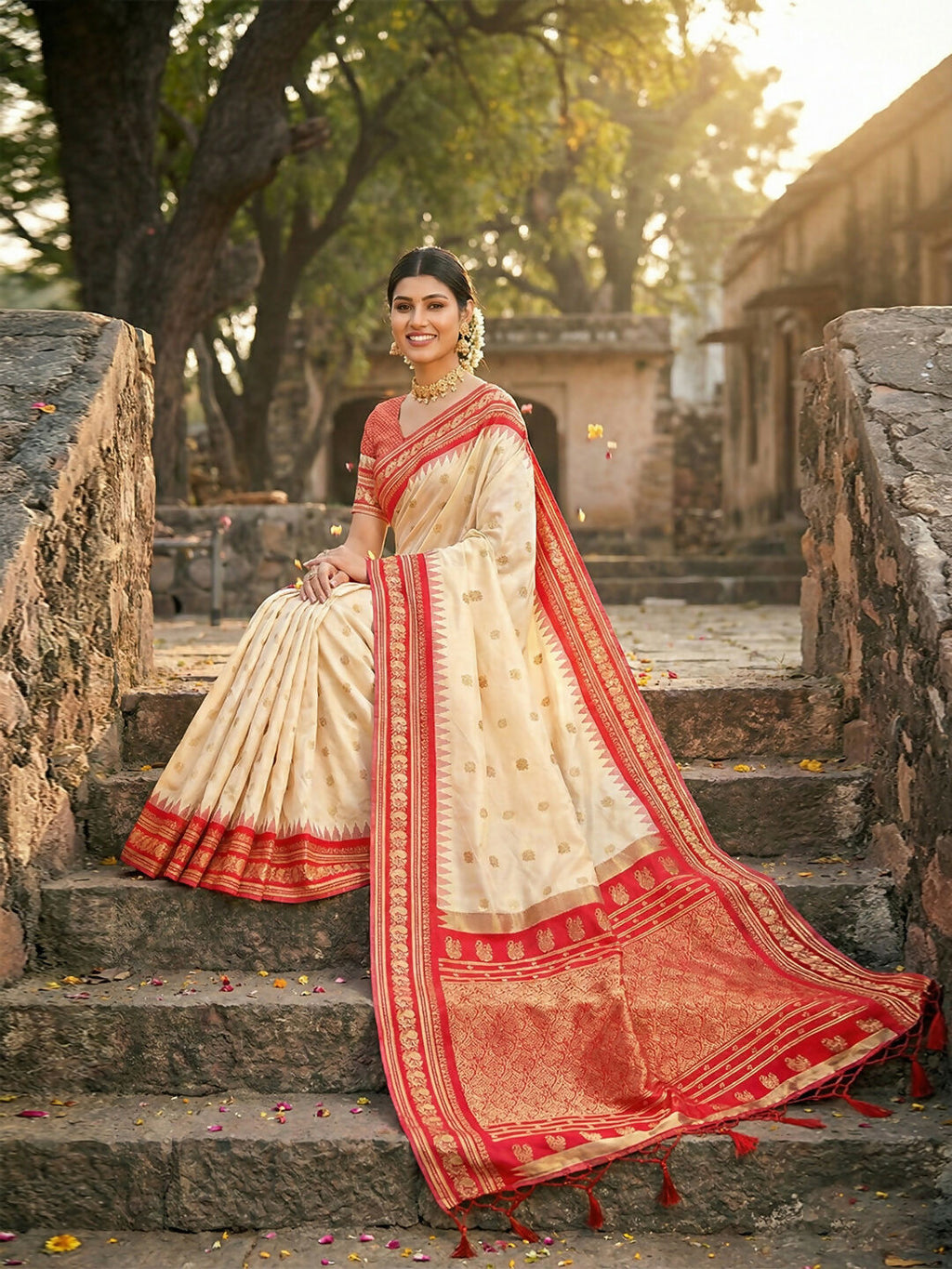 Shree Shyam Fashion Cream Soft Silk Saree