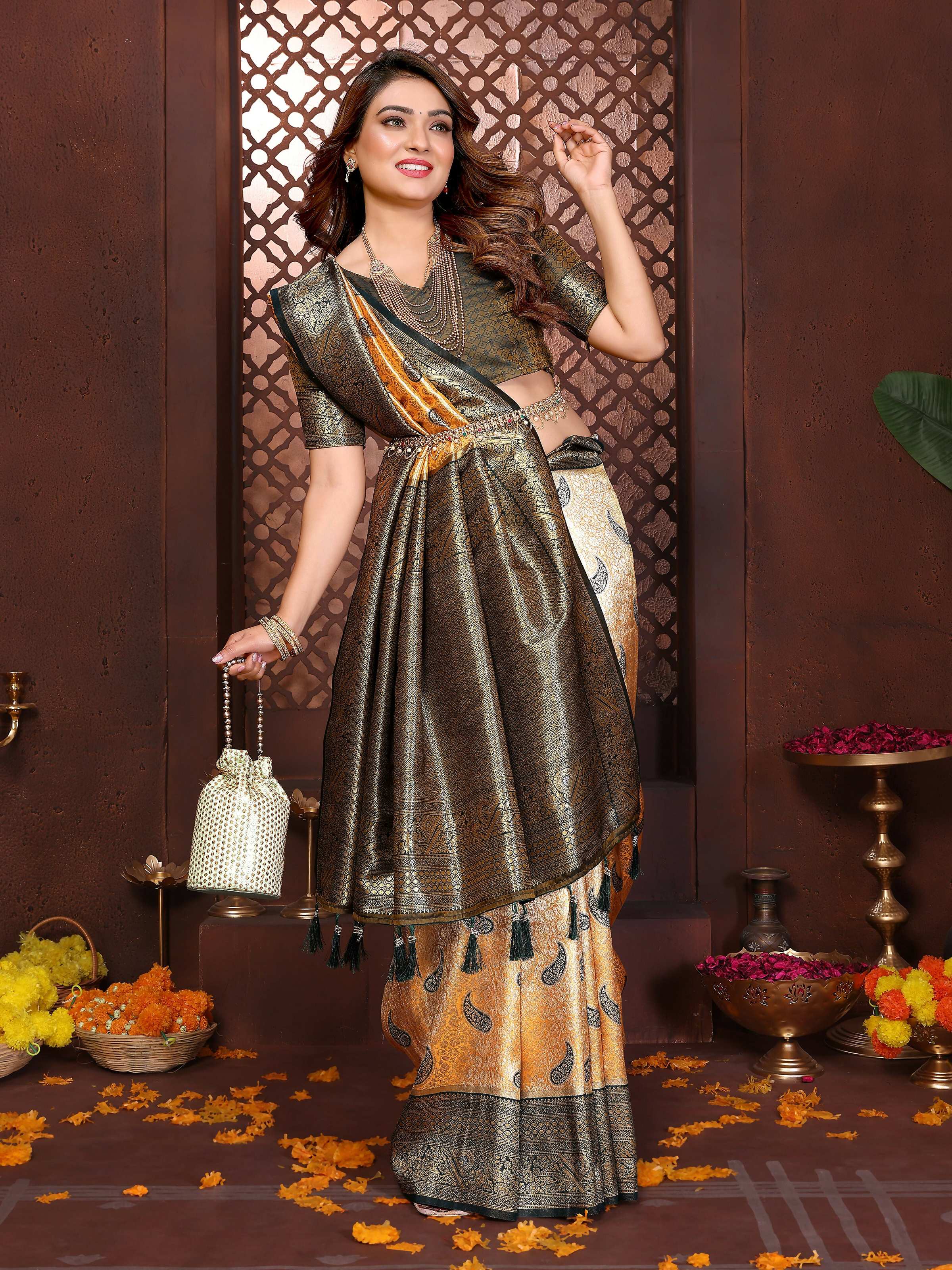Aastha Fashion Mustard Tissue Silk Weaving Saree