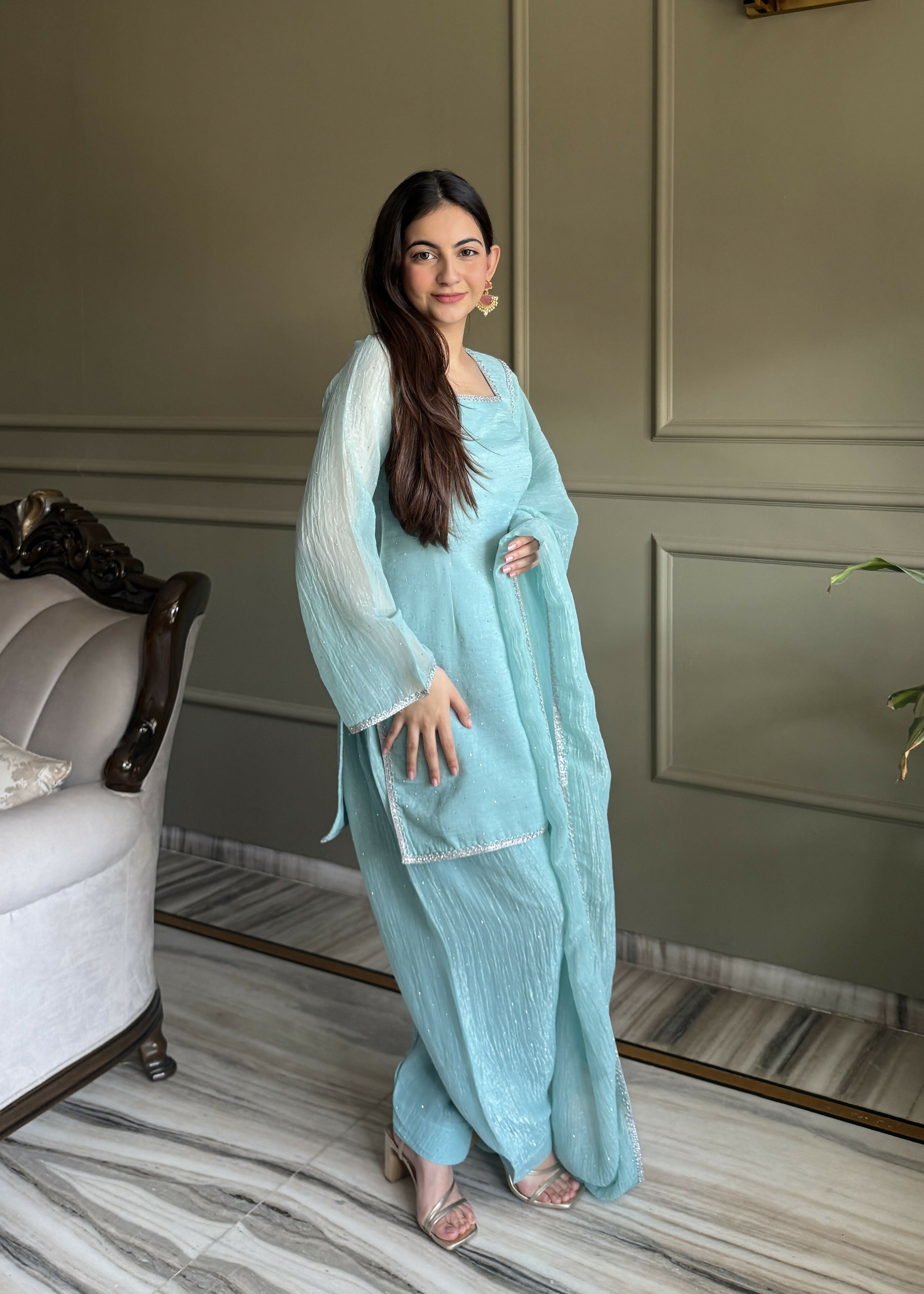Teeya Creation Sky Color Crunchy Silk Party Wear Salwar Suit