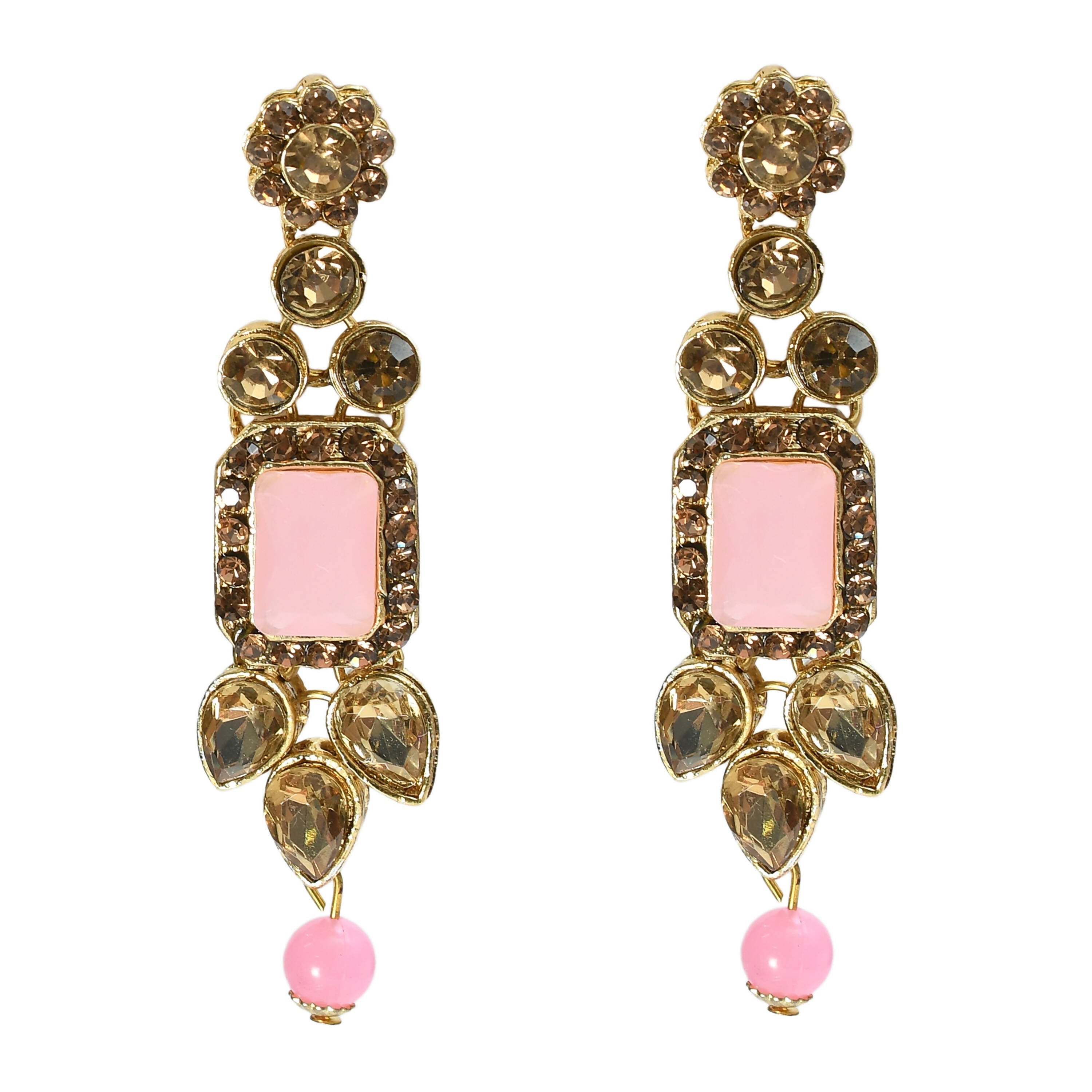 Mominos Fashion Johar Kamal Gold-Polished Brass Finish Kundan/Stone Choker For Women (Baby Pink)