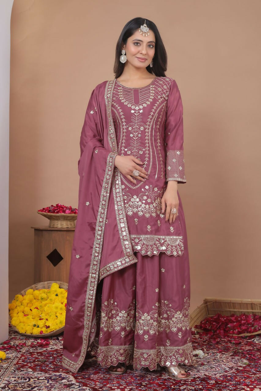Teeya Creation Dark Onion Color Natural Crepe Silk Wedding Wear Trending Salwar Suit