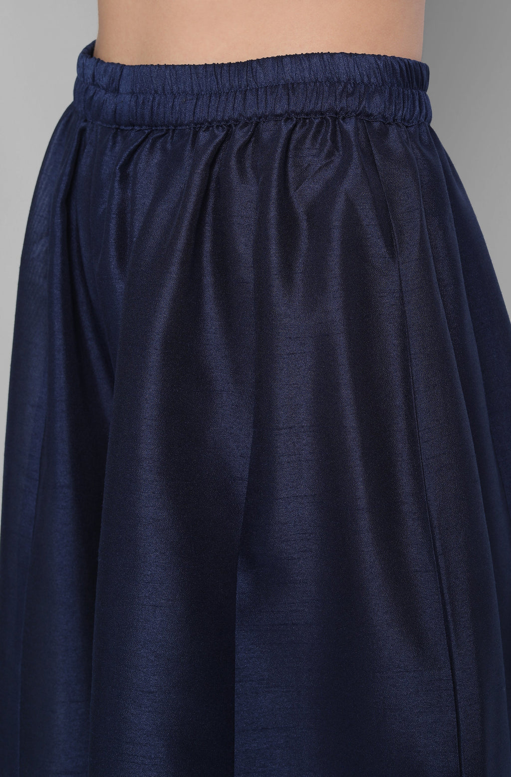 Janasya Women's Blue Poly Muslin Embroidered Kurta With Palazzo And Dupatta