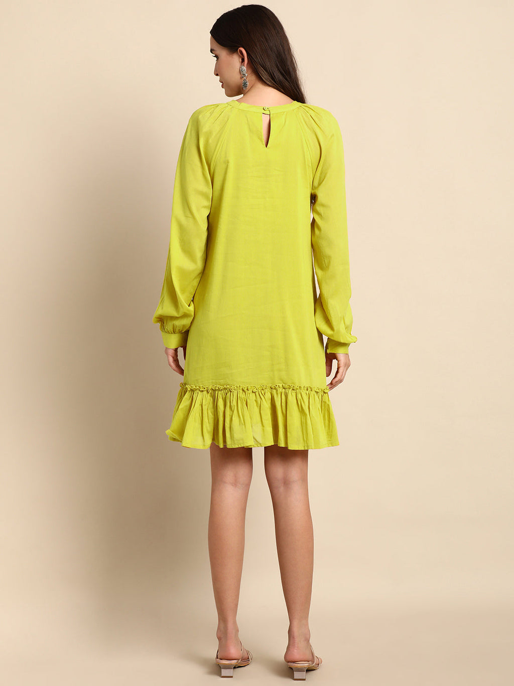 Janasya Women's Mustard Cotton Solid Drop-Waist Western Dress