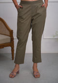 Juniper Charcoal Solid Cotton Pants With Partially Elasticated Waistband And Two Side Pockets