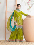 Anaita Green Chinon Suit With Embroidered Sequins & Mirror Work
