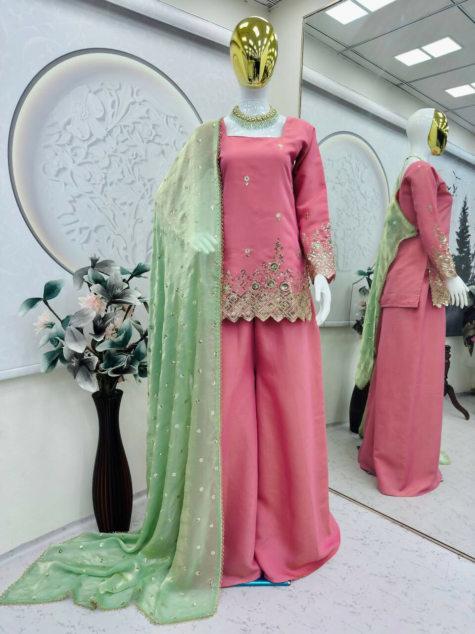 Teeya Creation Pink Color Heavy Shimmer Silk Embroidery Work Party Wear Suit