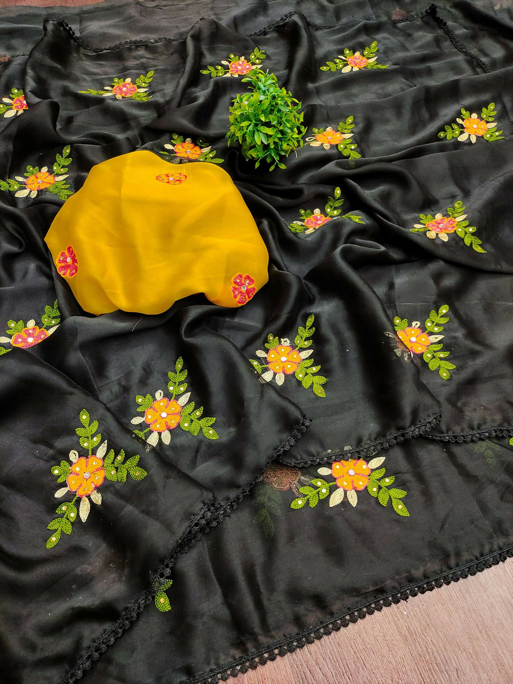 Teeya Creation Black Rangoli Silk Embroidery Work Party Wear Designer Saree